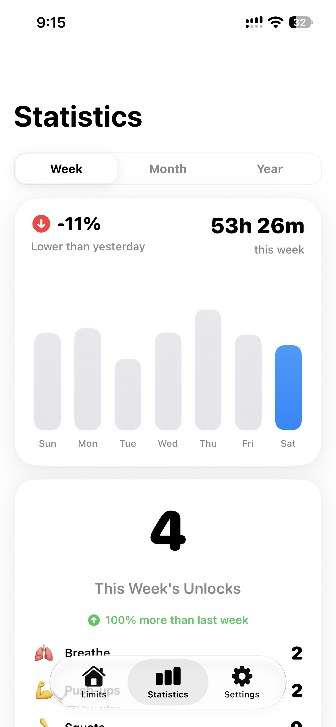 Just Pause statistics screen
